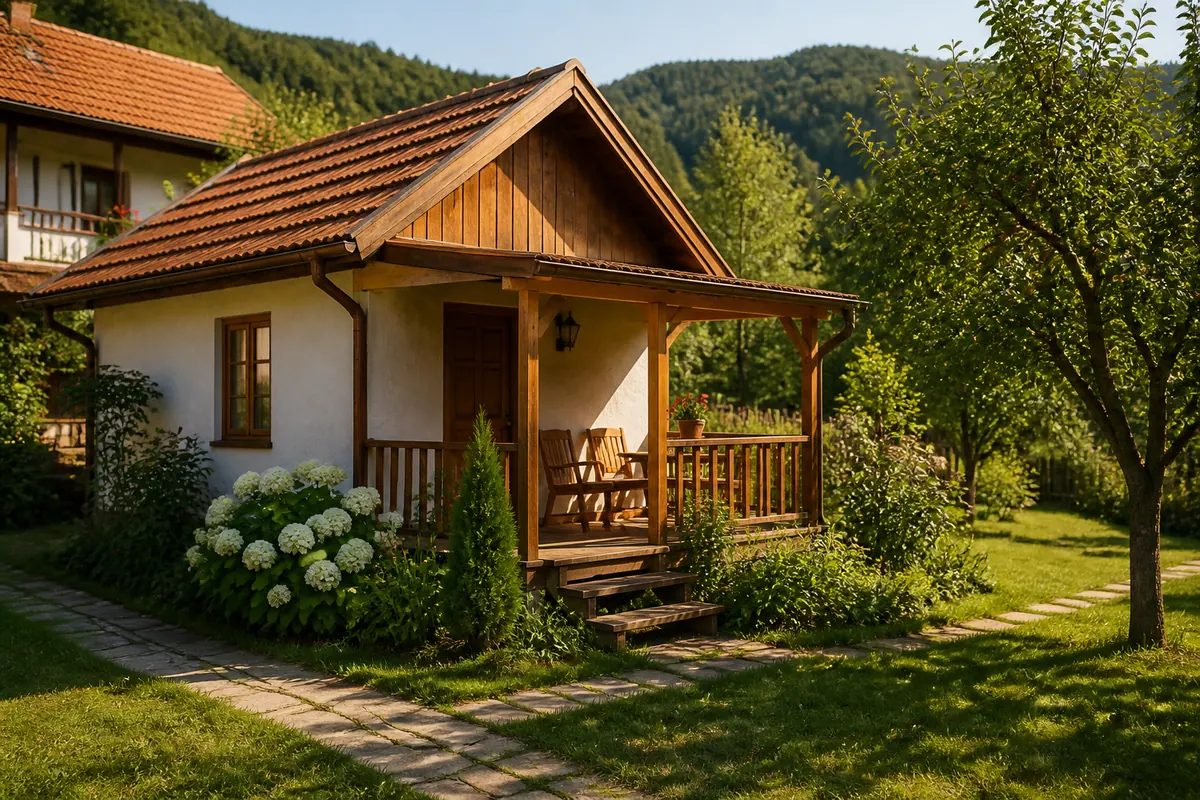 Small garden cabin beside a countryside guesthouse